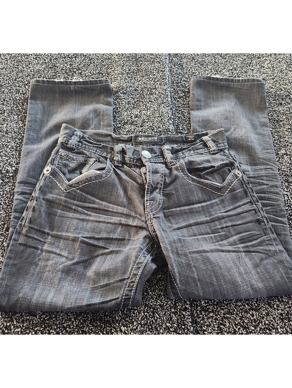 MEK Denim Black St Petersburg Straight Distressed Button Fly Jeans USA 31x34 Y2K